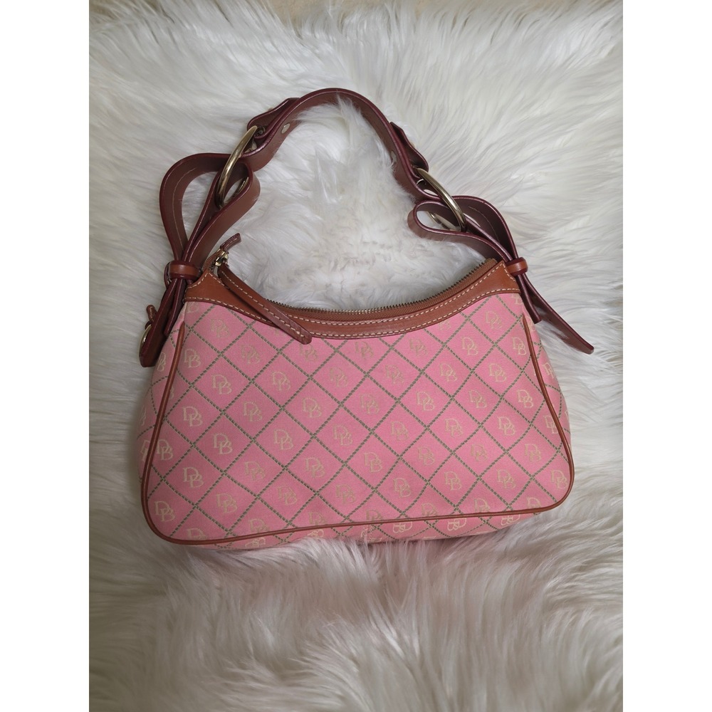 Dooney & Bourke Pink Signature Monogram Canvas Leather Shoulder Bag Baguette Y2K